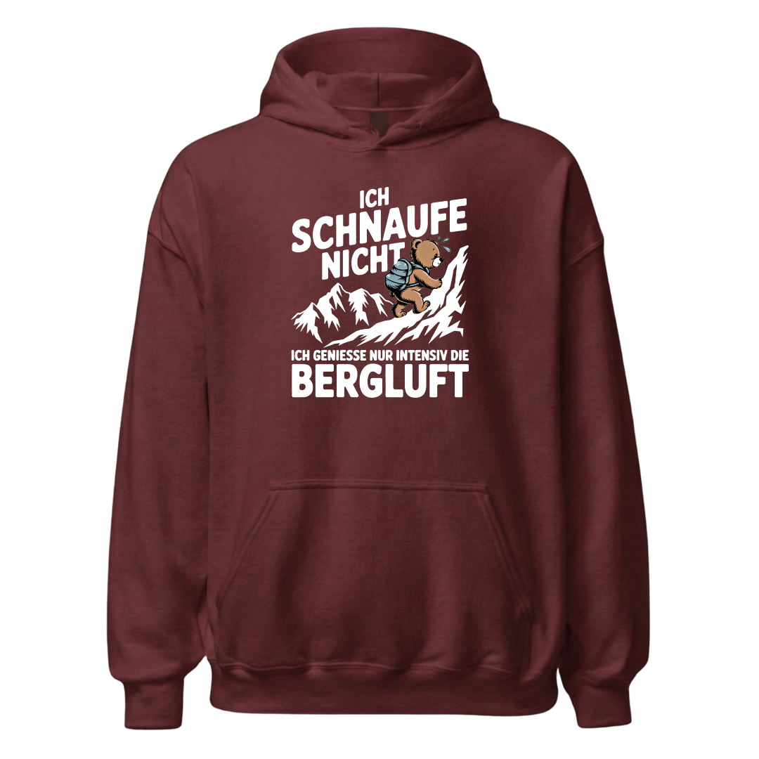 Bergluft Hoodie Unisex mit Berg-Spruch, Detailansicht