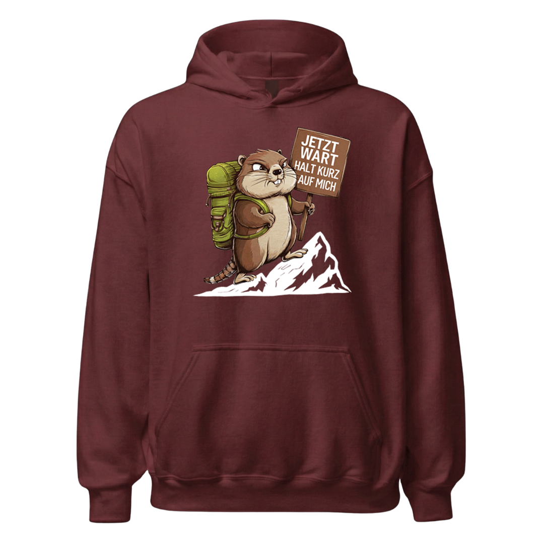 Warte kurz Hoodie Unisex mit Murmeltier-Motiv, Detailansicht