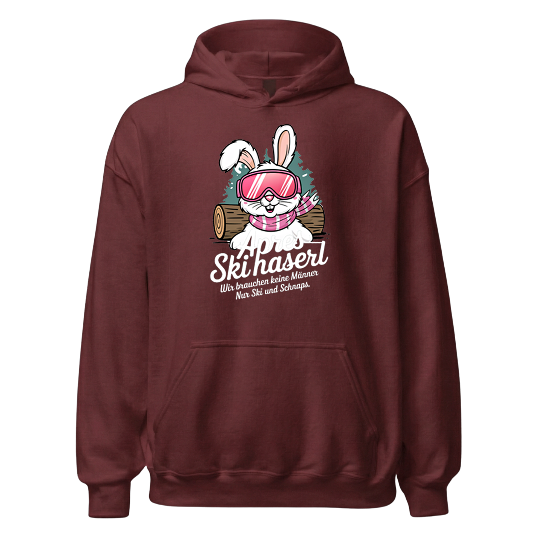 Skihaserl Hoodie mit Apres-Ski Spruch, Detailansicht