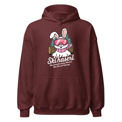 Skihaserl Hoodie mit Apres-Ski Spruch, Detailansicht