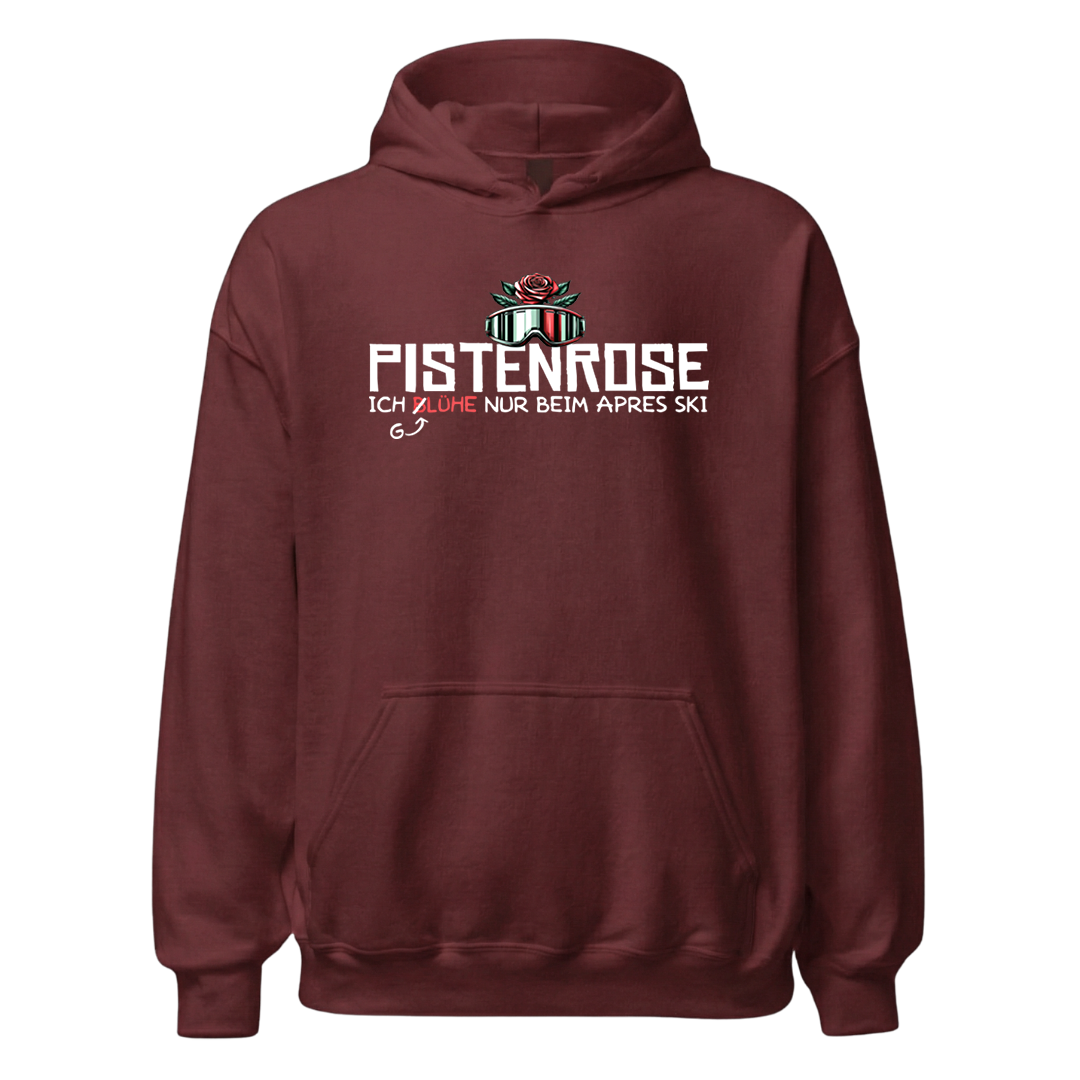 Pistenrose Hoodie mit Après-Ski-Spruch, Detailansicht