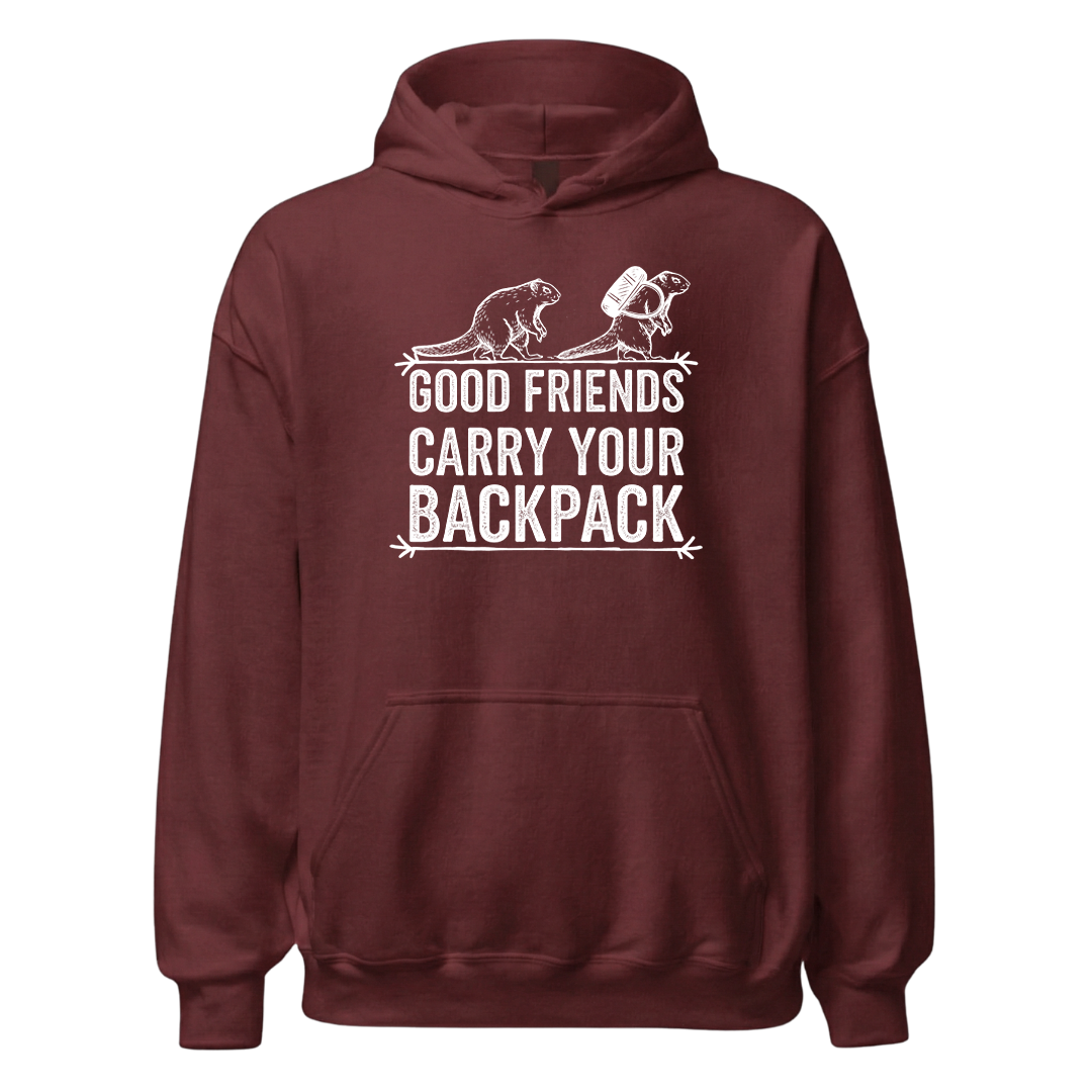 Gute Freunde Hoodie mit Berg-Spruch, Detailansicht