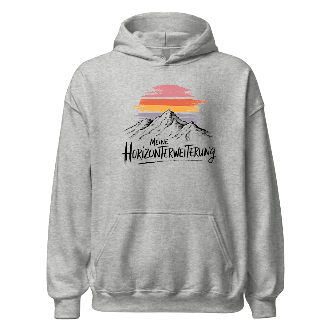 Horizont Hoodie mit Berg-Spruch, Produktansicht