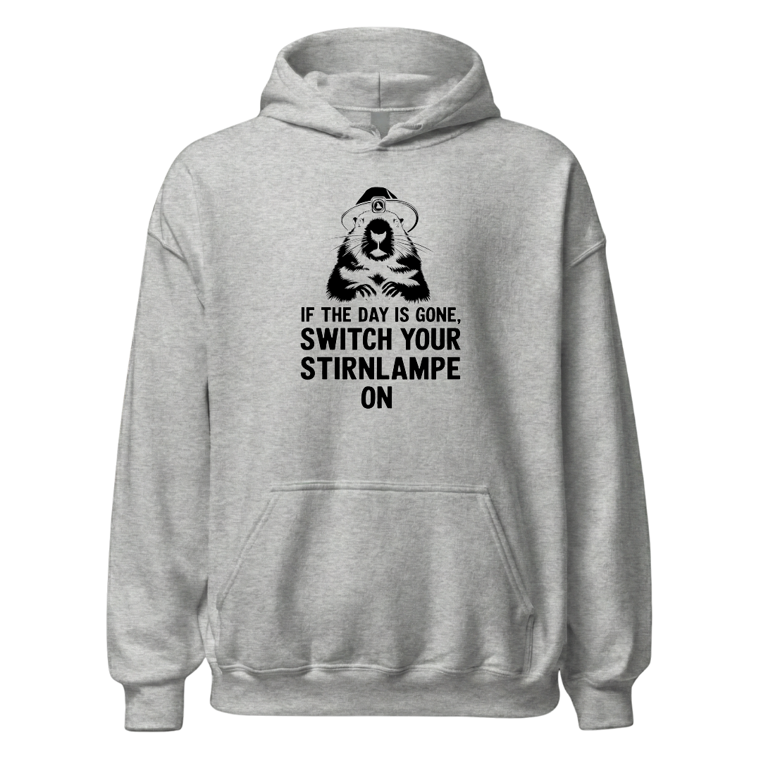 Stirnlampe Hoodie mit Wander-Spruch, Produktansicht