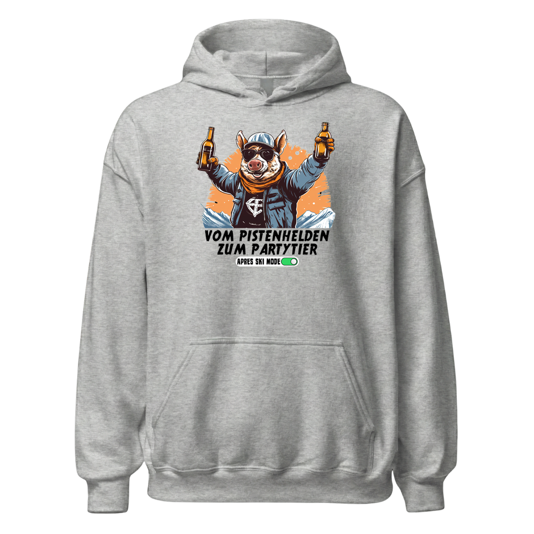Pistenheld Hoodie mit Apres-Ski-Motiv, Produktansicht