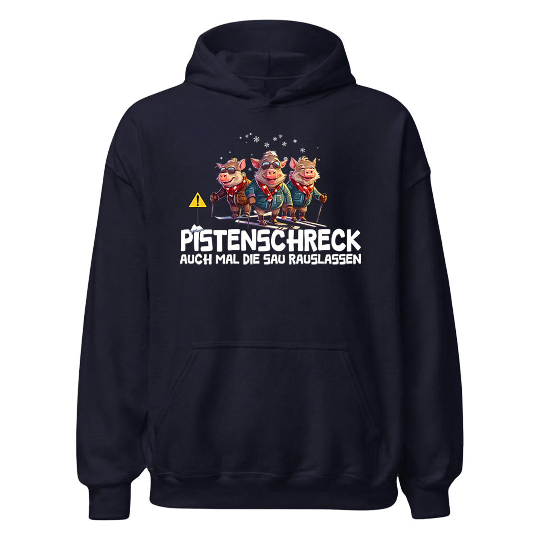 Pistenschreck Hoodie mit Apres-Ski-Motiv, Designdetail