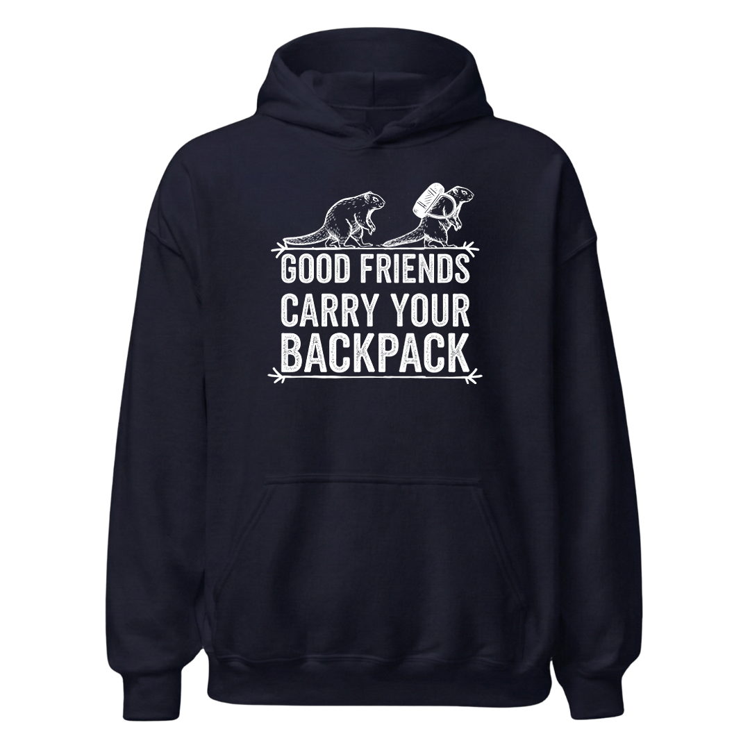 Gute Freunde Hoodie mit Berg-Spruch, Designdetail