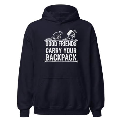 Gute Freunde Hoodie mit Berg-Spruch, Designdetail