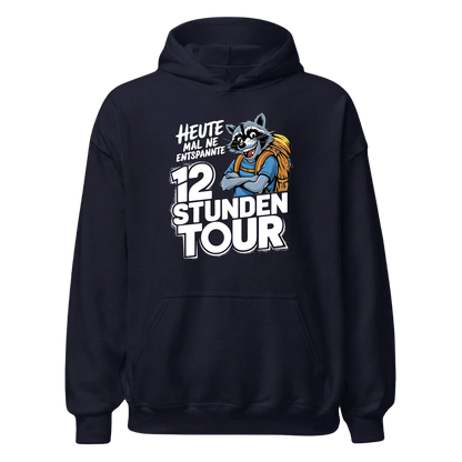 12 Stunden Tour Hoodie mit Wander-Spruch, Designdetail