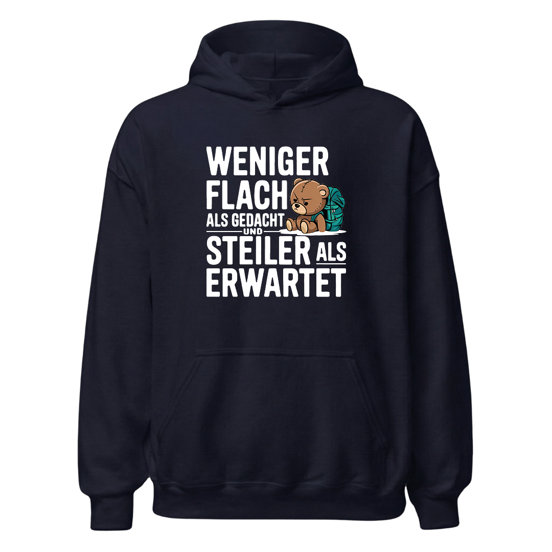 Steilzeit Hoodie mit Berg-Spruch, Designdetail