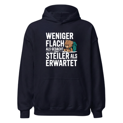 Steilzeit Hoodie mit Berg-Spruch, Designdetail