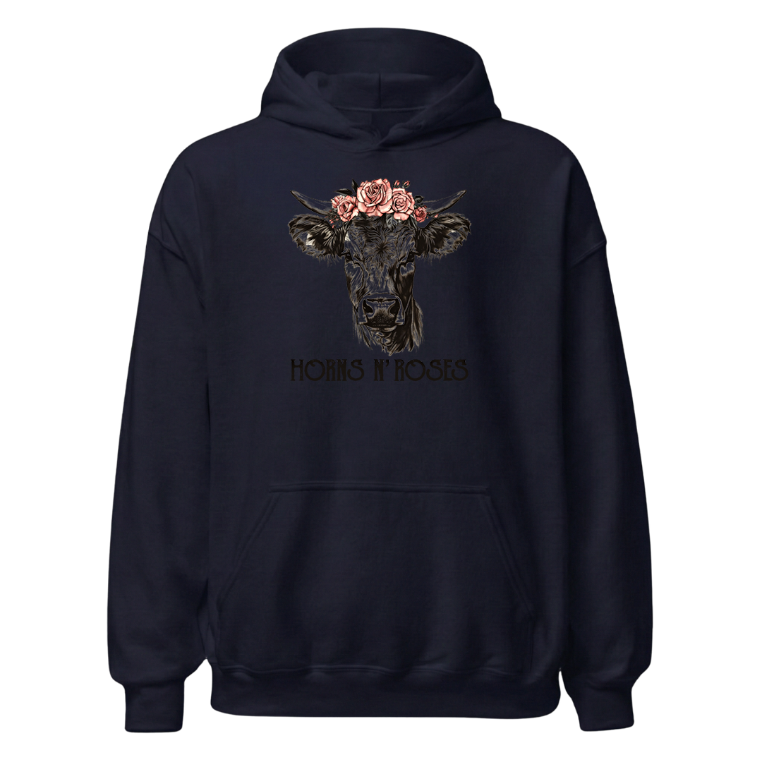 Horns N´Roses Hoodie mit Rock Motiv, Designdetail