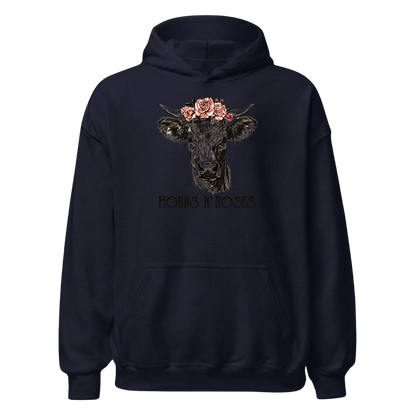 Horns N´Roses Hoodie mit Rock Motiv, Designdetail