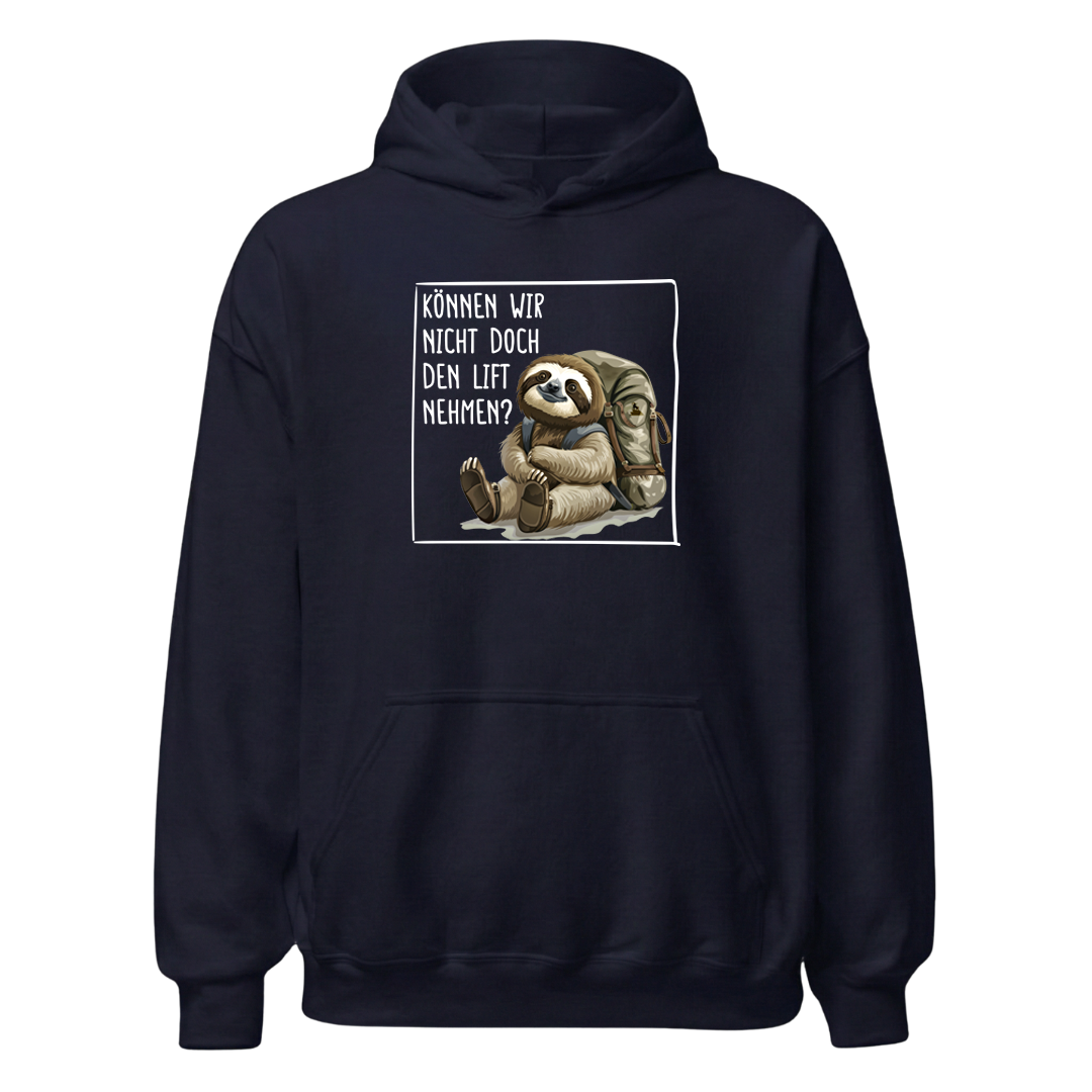 Lift Hoodie Unisex mit Faultier-Motiv, Designdetail