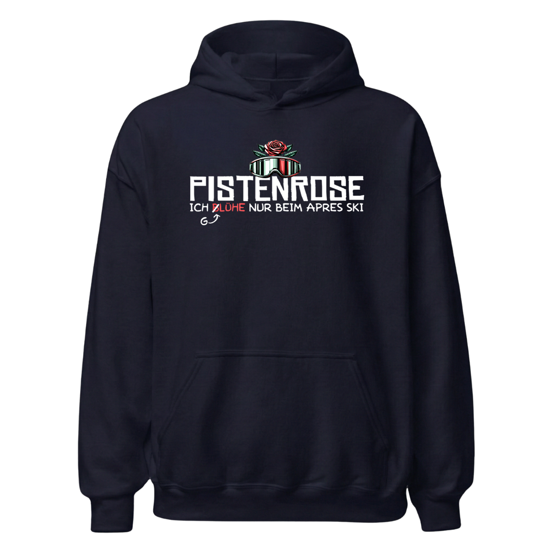 Pistenrose Hoodie mit Après-Ski-Spruch, Designdetail