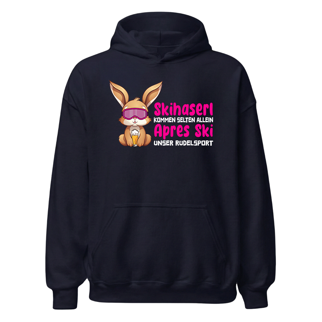 Skihaserl Rudelsport Hoodie mit Après-Ski-Motiv, Designdetail