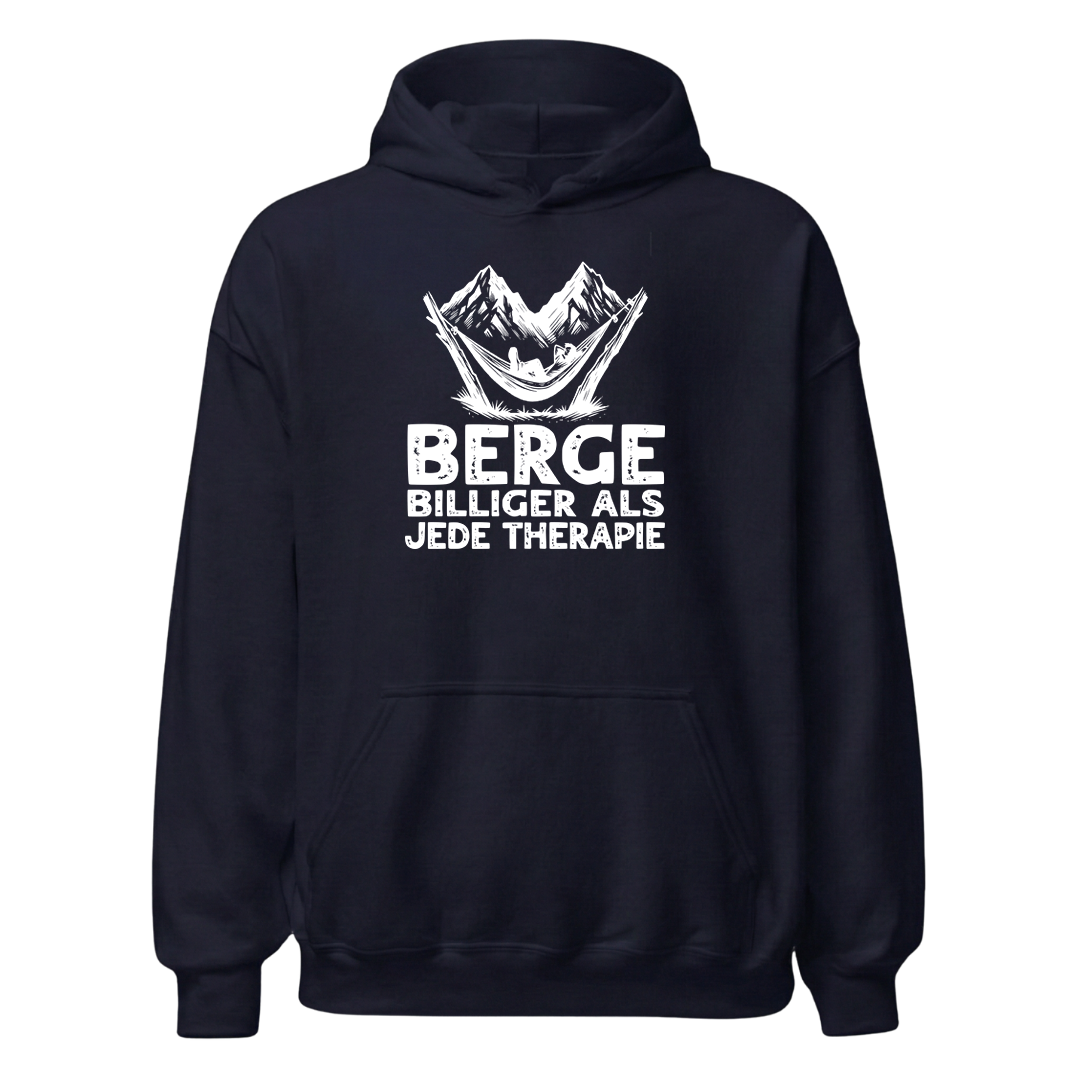 Bergtherapie Hoodie mit Berg-Spruch, Designdetail