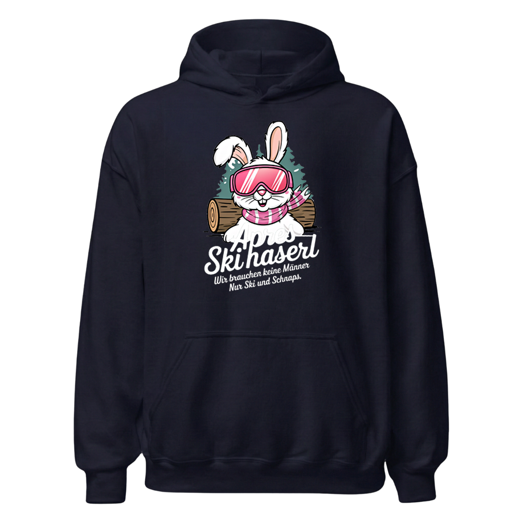 Skihaserl Hoodie mit Apres-Ski Spruch, Designdetail