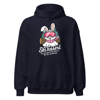 Skihaserl Hoodie mit Apres-Ski Spruch, Designdetail