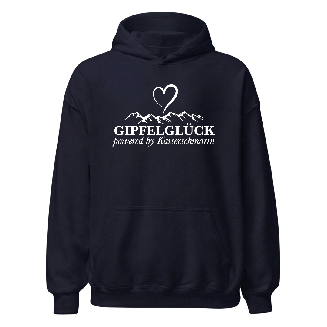 Gipfelglück Hoodie mit Berg-Spruch, Designdetail