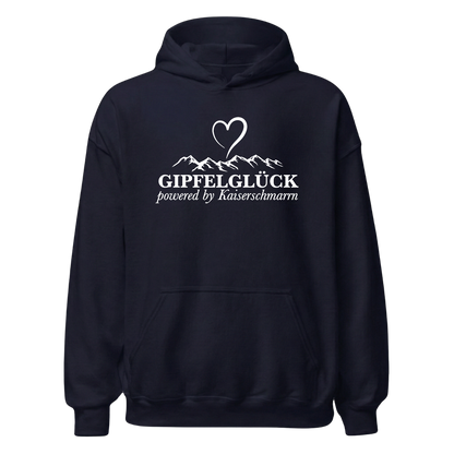 Gipfelglück Hoodie mit Berg-Spruch, Designdetail