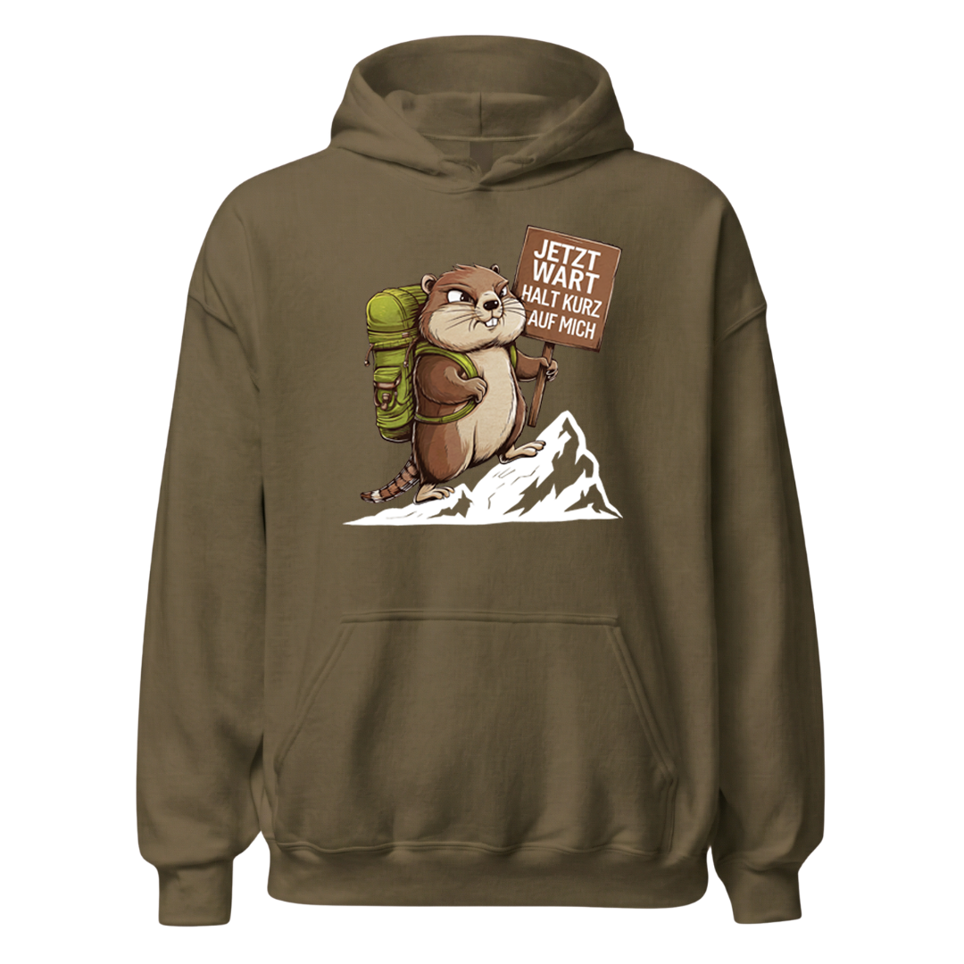 Warte kurz Hoodie Unisex mit Murmeltier-Motiv, weitere Ansicht