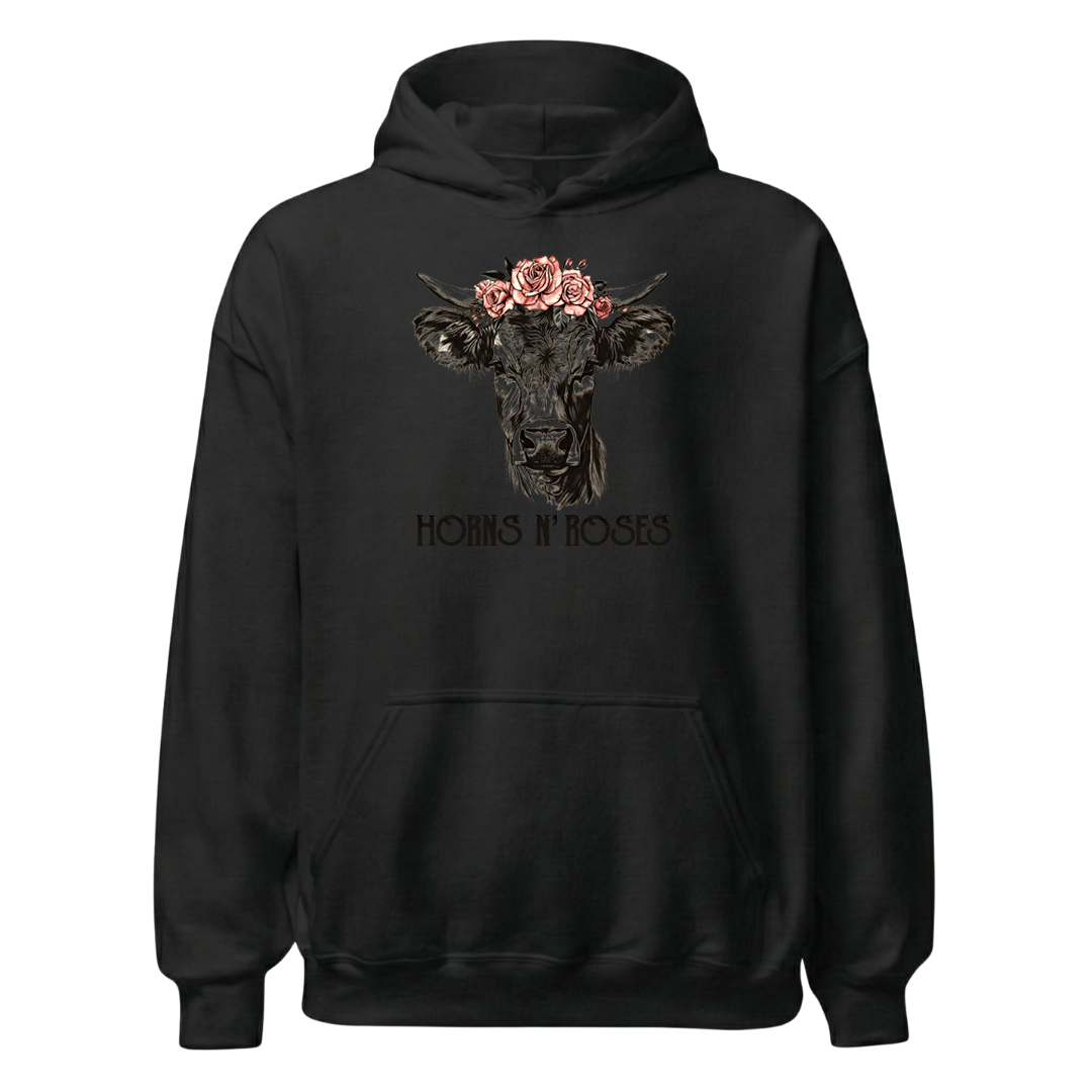 Horns N´Roses Hoodie mit Rock Motiv, Frontansicht