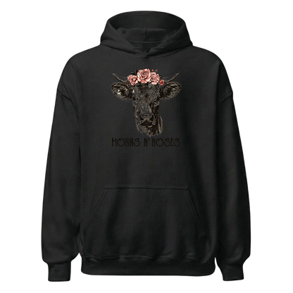 Horns N´Roses Hoodie mit Rock Motiv, Frontansicht