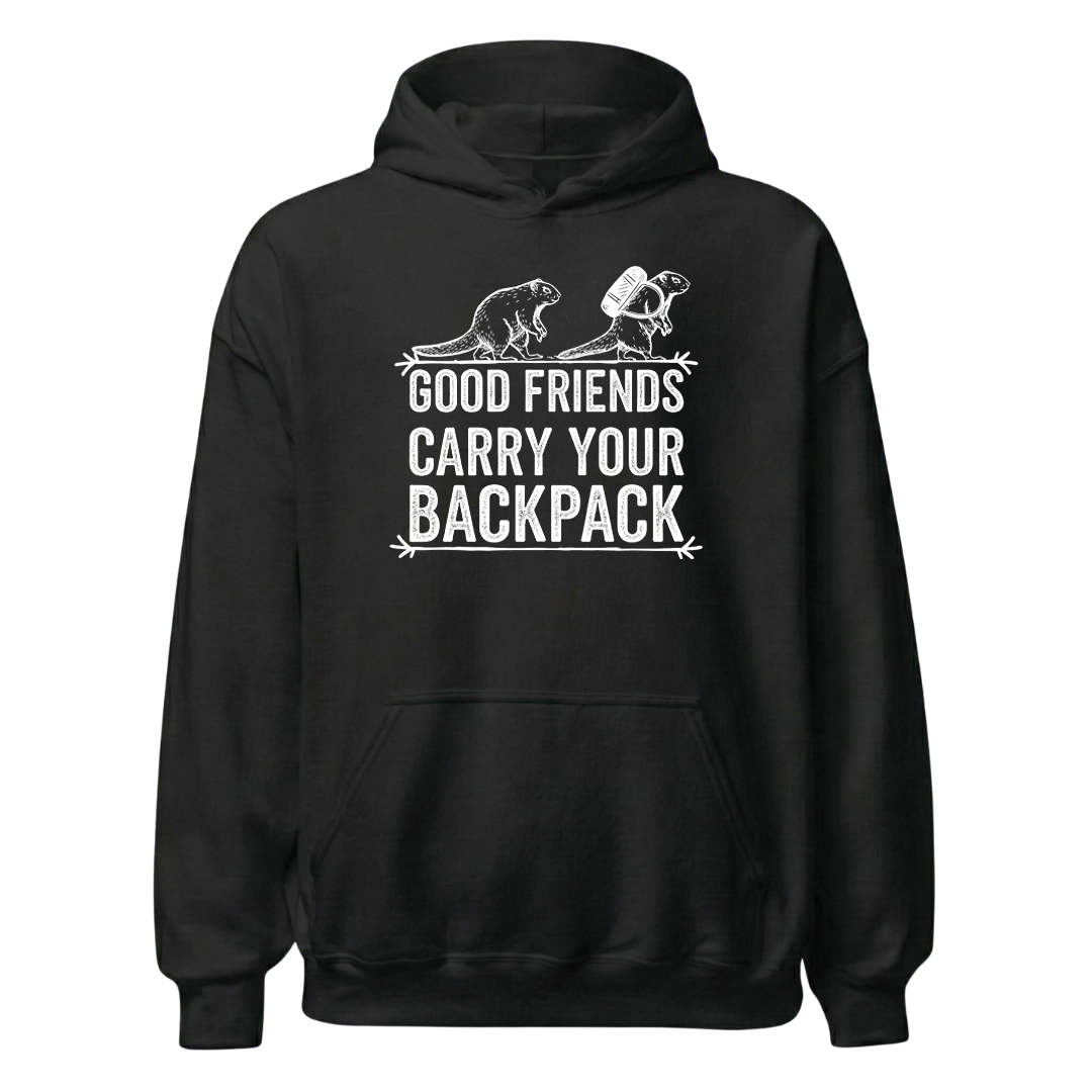 Gute Freunde Hoodie mit Berg-Spruch, Frontansicht
