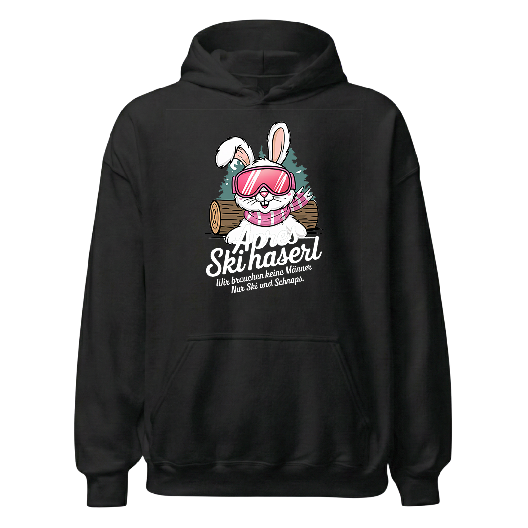 Skihaserl Hoodie mit Apres-Ski Spruch, Frontansicht