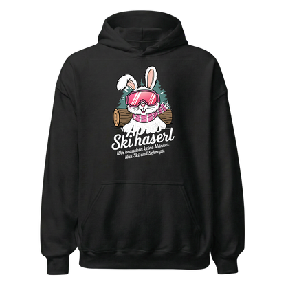 Skihaserl Hoodie mit Apres-Ski Spruch, Frontansicht