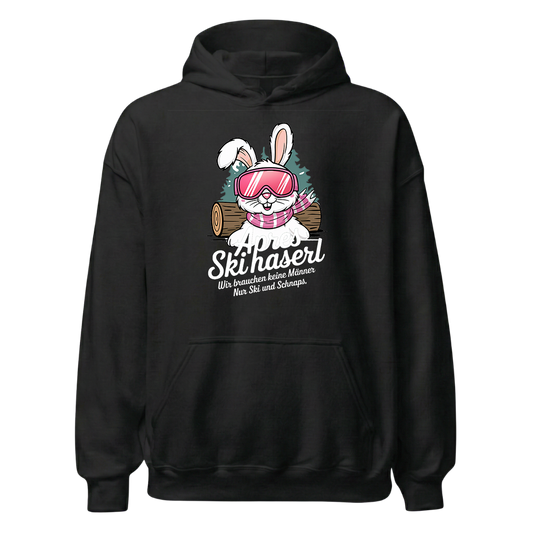 Skihaserl Hoodie mit Apres-Ski Spruch, Frontansicht