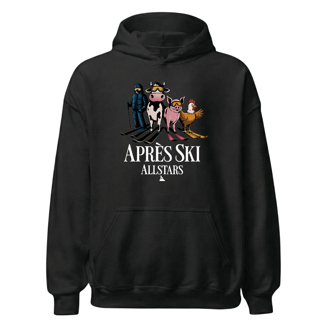 Après Ski Allstars Hoodie mit Après-Ski-Spruch, Frontansicht