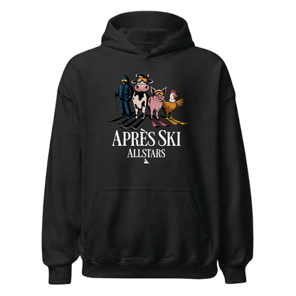 Après Ski Allstars Hoodie mit Après-Ski-Spruch, Frontansicht
