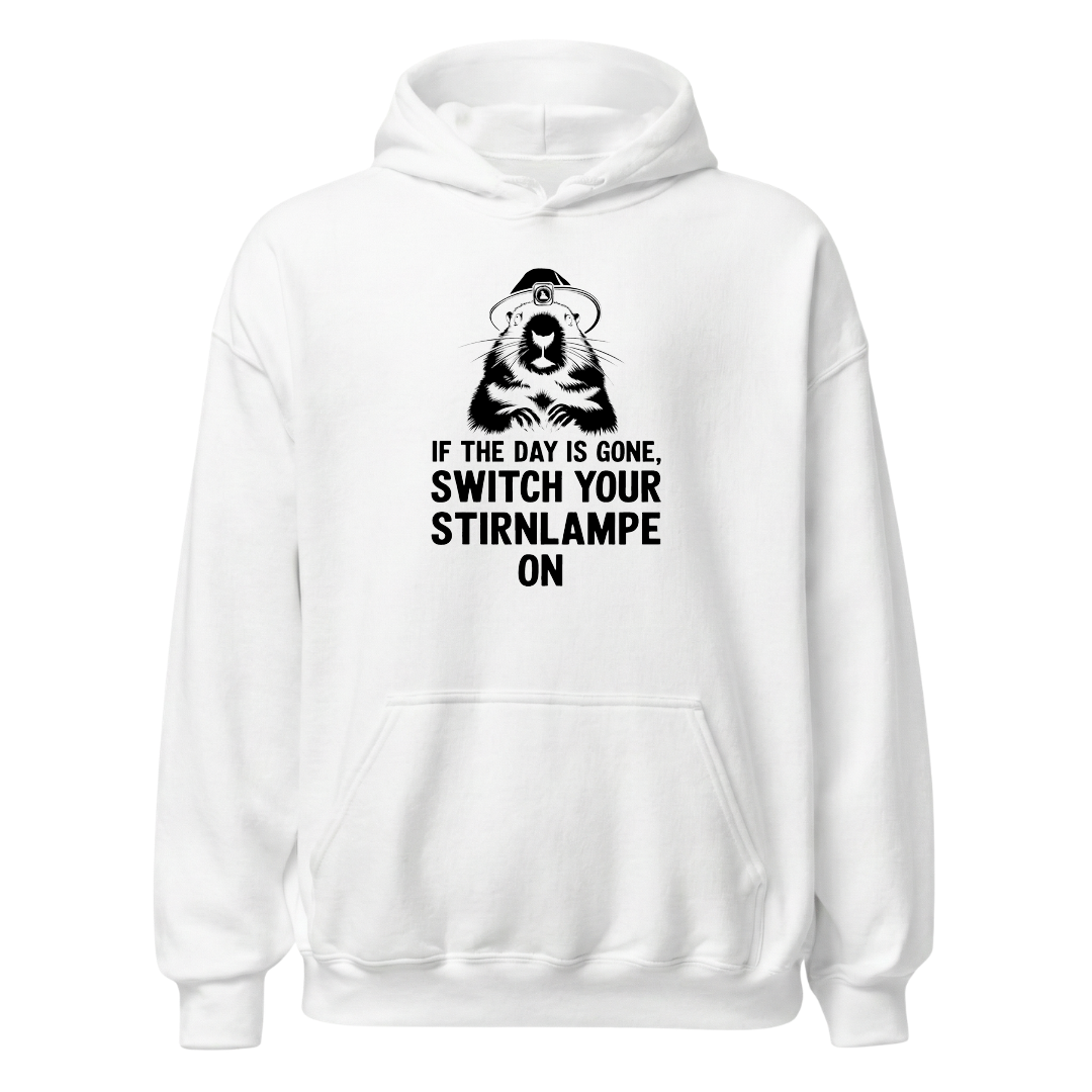 Stirnlampe Hoodie mit Wander-Spruch, Motivdetail