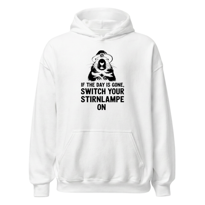Stirnlampe Hoodie mit Wander-Spruch, Motivdetail