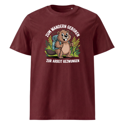 Zum Wandern geboren T-Shirt Unisex mit Wander-Spruch, Print Nahaufnahme