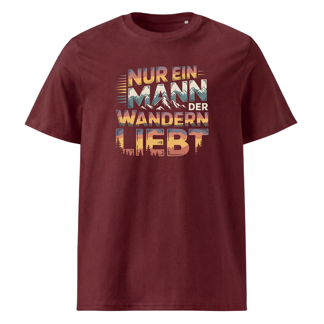 Nur ein Mann der Wandern liebt T-Shirt Unisex mit Wander-Motiv, Print Nahaufnahme