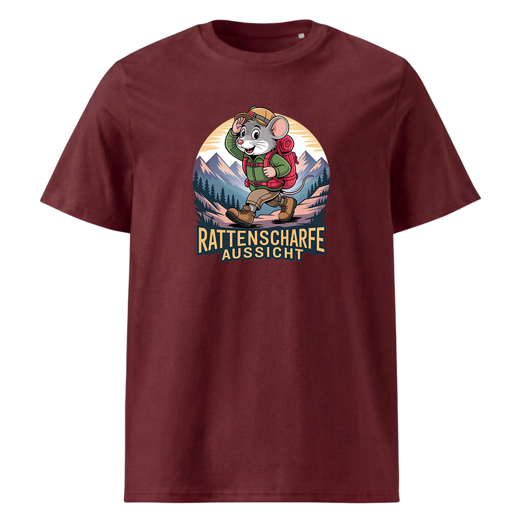 Rattenscharfe Aussicht T-Shirt Unisex mit Berg-Motiv, Print Nahaufnahme