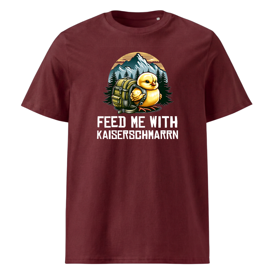 Feed Me T-Shirt Unisex mit Schriftzug, Print Nahaufnahme