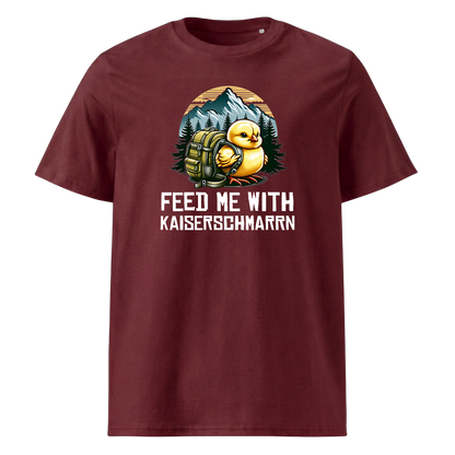 Feed Me T-Shirt Unisex mit Schriftzug, Print Nahaufnahme