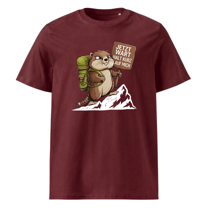 Warte Kurz T-Shirt mit Wander-Spruch, Print Nahaufnahme