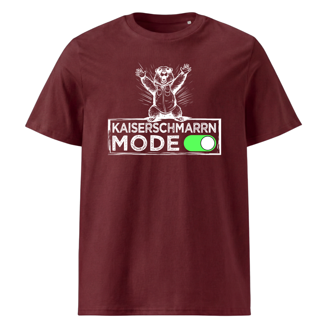 Kaiserschmarrn Mode T-Shirt mit bayrischem Spruch, Print Nahaufnahme