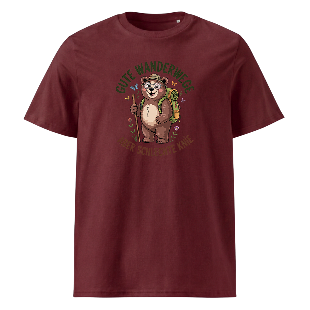 Gute Wanderwege aber schlechte Knie T-Shirt Unisex mit Spruch-Motiv, Print Nahaufnahme