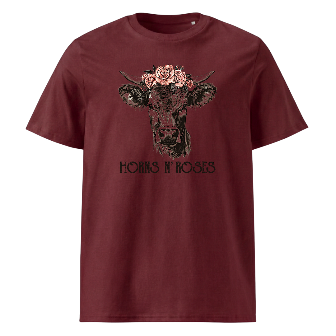 Horns N´Roses T-Shirt Unisex mit Rock-Berg-Motiv, Print Nahaufnahme