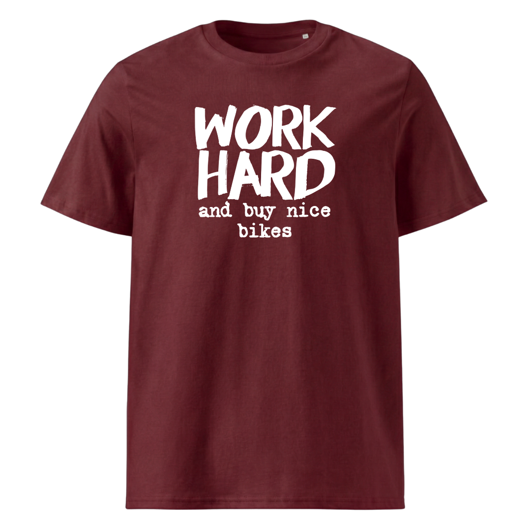 Work Hard Premium Shirt Unisex mit lustigem Spruch, Print Nahaufnahme