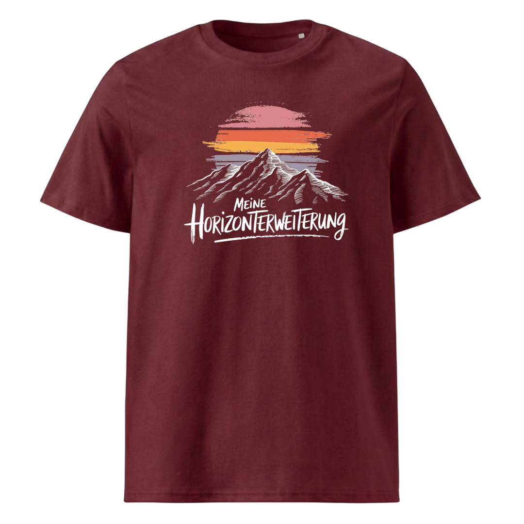 Horizonterweiterung T-Shirt mit Berg-Spruch, Print Nahaufnahme