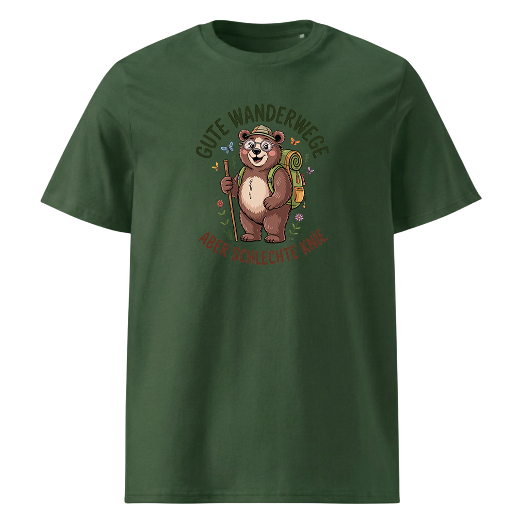 Gute Wanderwege aber schlechte Knie T-Shirt Unisex mit Spruch-Motiv, Detailansicht