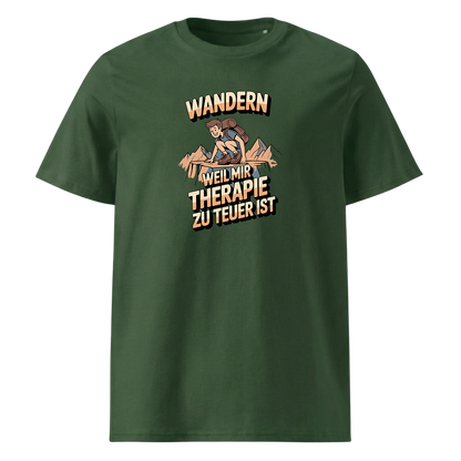Wandern weil Therapie zu teuer ist T-Shirt Unisex mit Spruch, Detailansicht