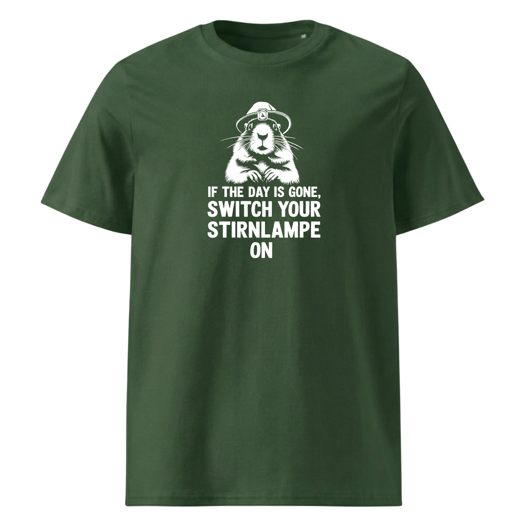 Stirnlampe T-Shirt mit Wander-Spruch, Detailansicht